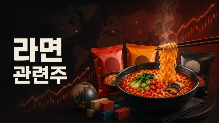 국내 라면 관련주K라면 수출 산업을 표현한 이미지